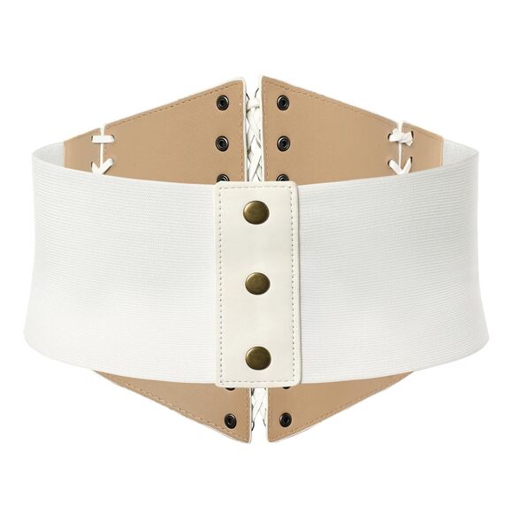 Women Corset Waist Belt Elastic Tied Waspie Belt Wide Costume Belt White M💗 - Picture 4 of 6